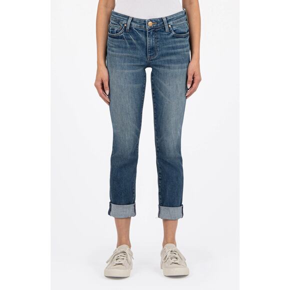 KUT from the Kloth Women's 2 Blue Catherine Boyfriend Jeans Cuff Mid Rise G11-17 - Picture 1 of 10